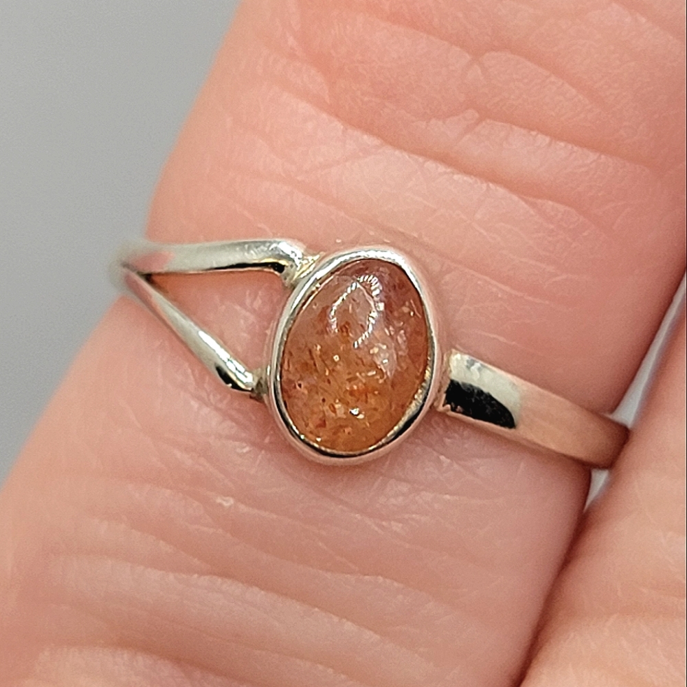 Sterling Silver Sunstone Dainty Ring Signed